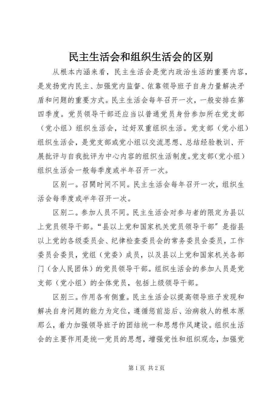 2023年民主生活会和组织生活会的区别.docx_第1页