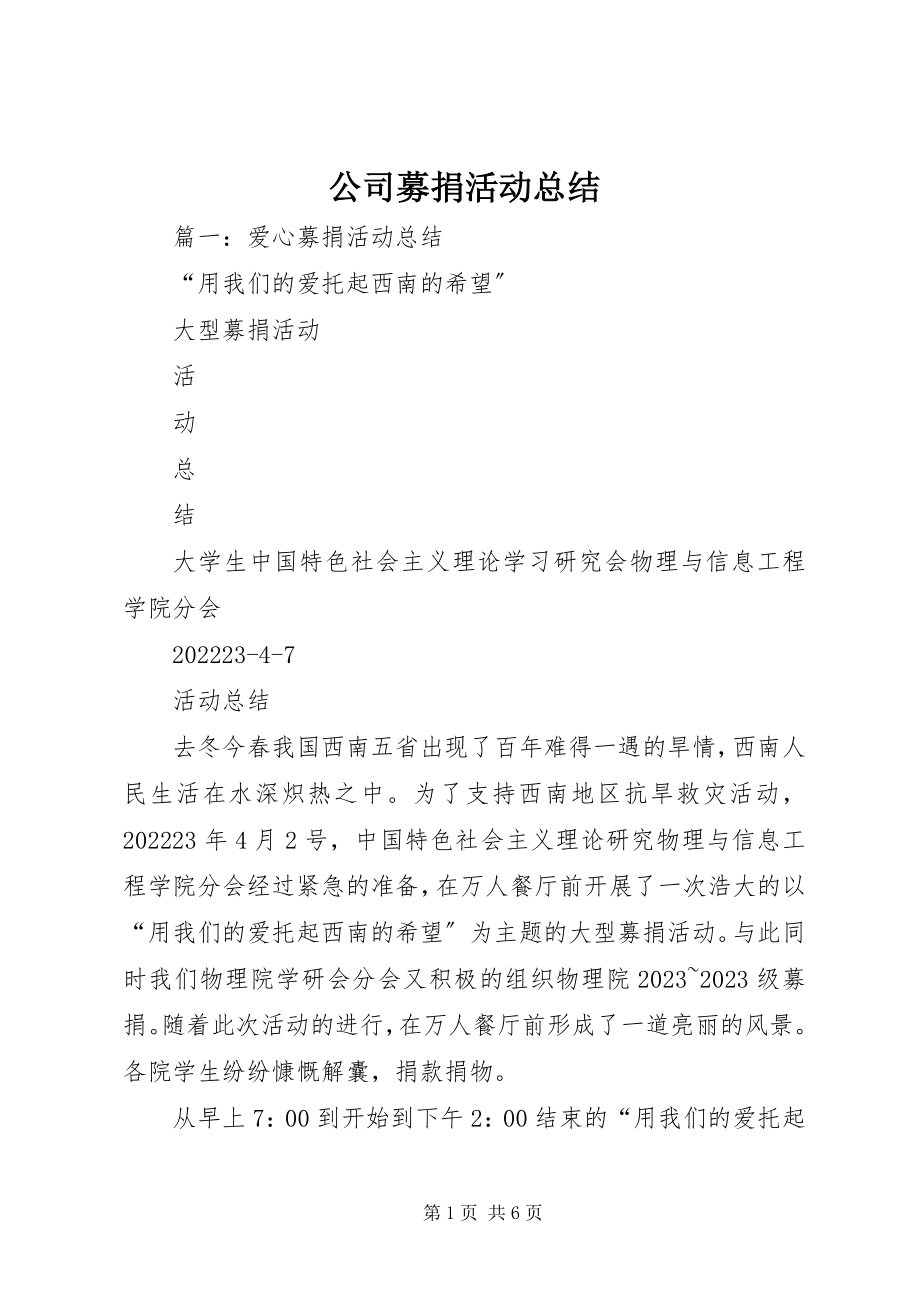 2023年公司募捐活动总结.docx_第1页