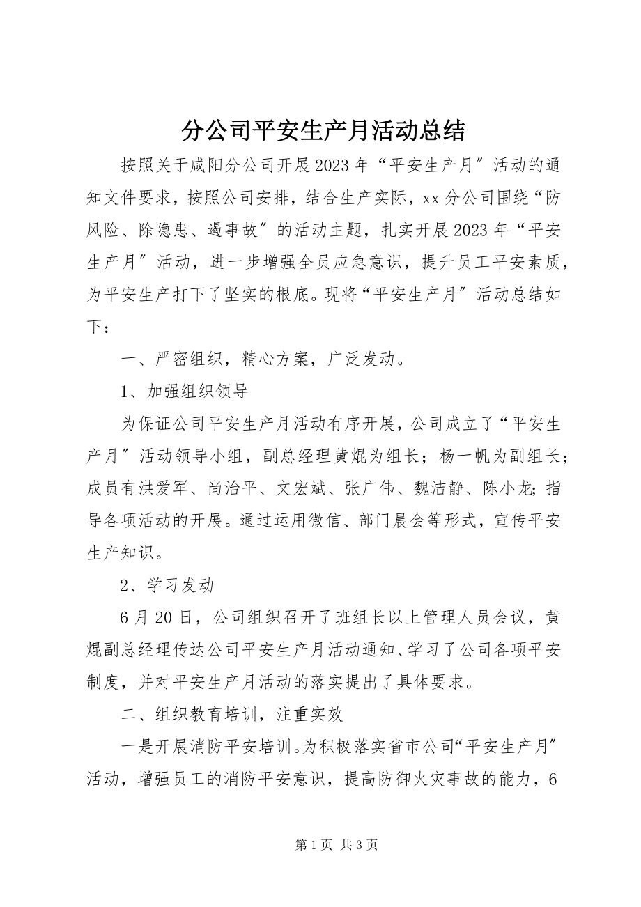 2023年分公司安全生产月活动总结.docx_第1页