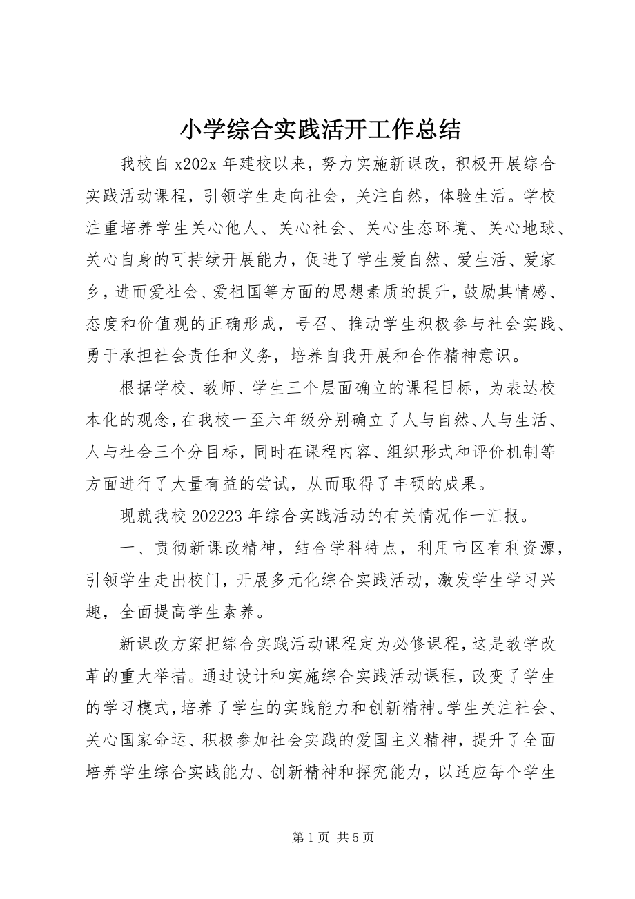 2023年小学综合实践活动工作总结.docx_第1页