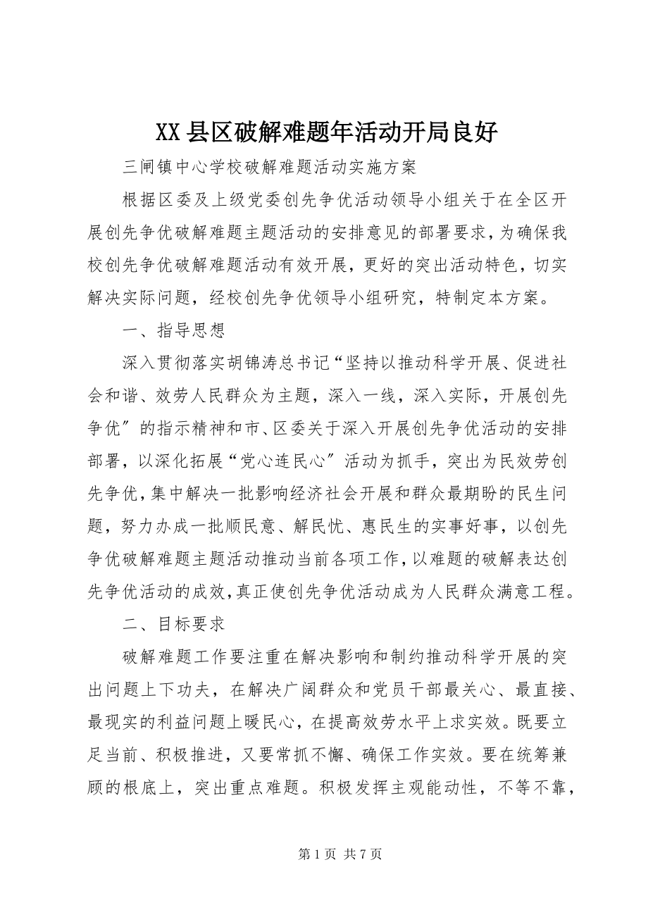 2023年XX县区破解难题年活动开局良好新编.docx_第1页