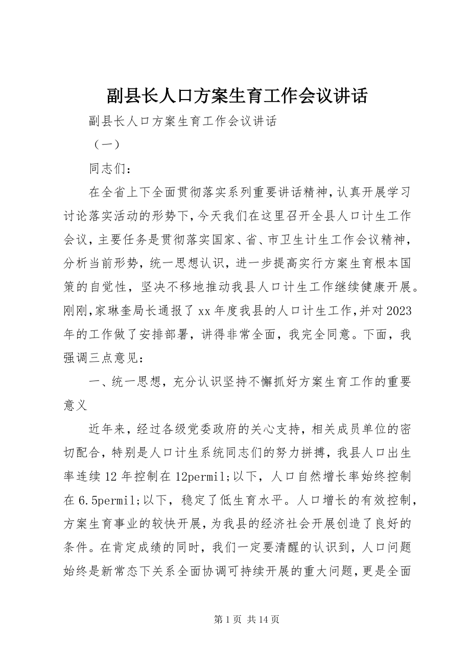 2023年副县长人口计划生育工作会议致辞.docx_第1页