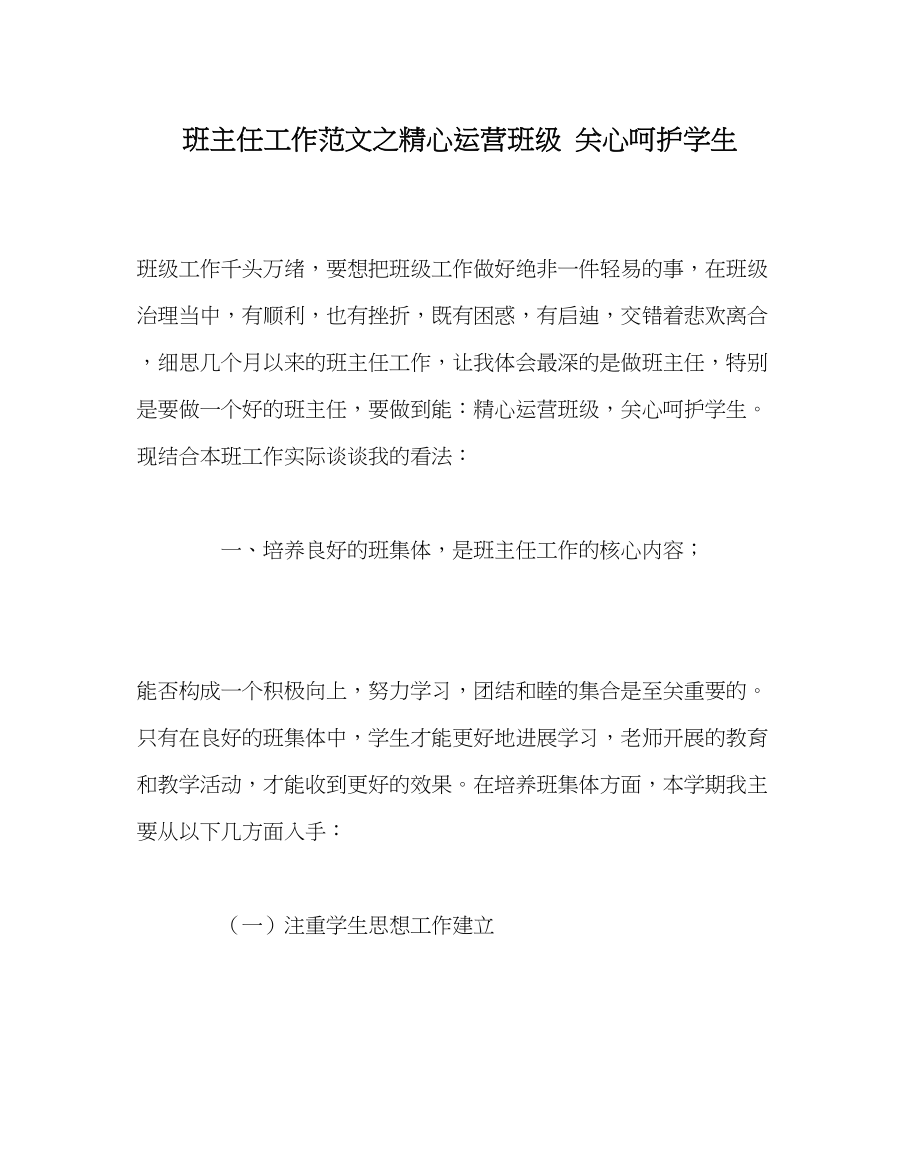 2023年班主任工作精心经营班级关心呵护学生.docx_第1页