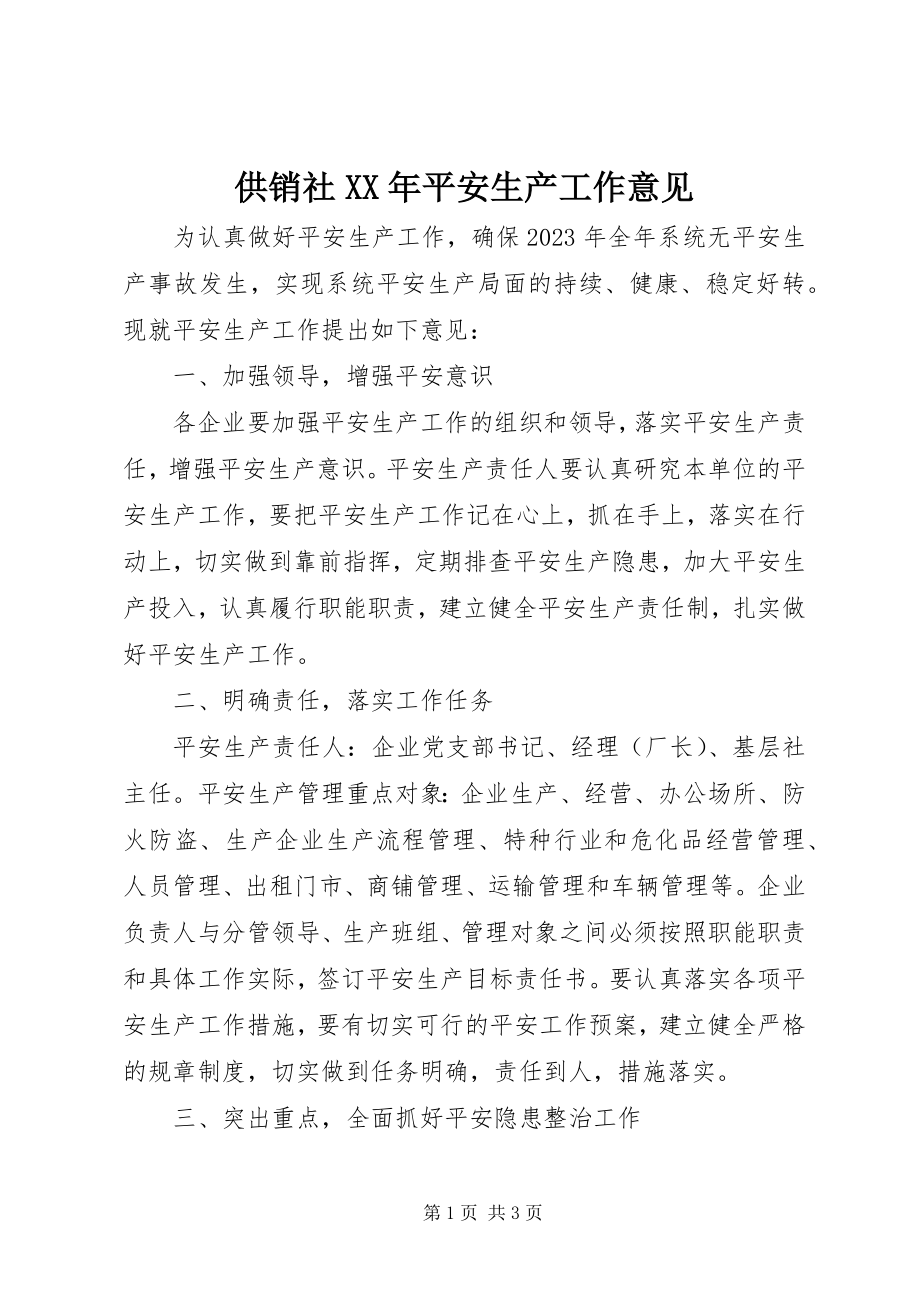 2023年供销社某年安全生产工作意见.docx_第1页