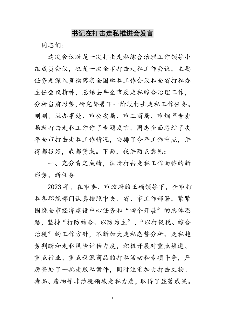 2023年书记在打击走私推进会发言范文.doc_第1页