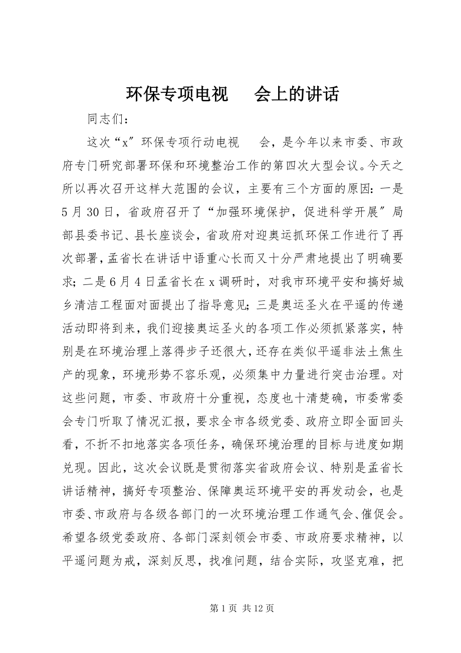 2023年环保专项电视电话会上的致辞.docx_第1页