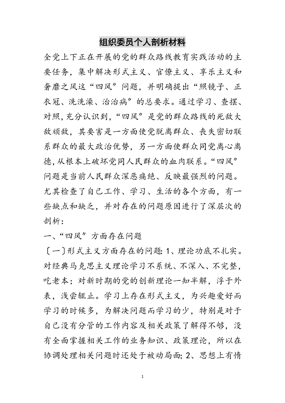 2023年组织委员个人剖析材料范文.doc_第1页