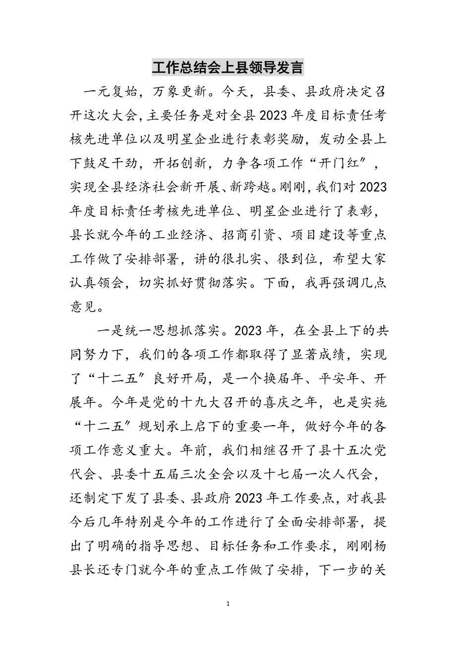 2023年工作总结会上县领导发言范文.doc_第1页