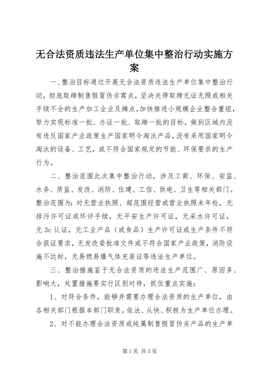 2023年无合法资质违法生产单位集中整治行动实施方案.docx_第1页