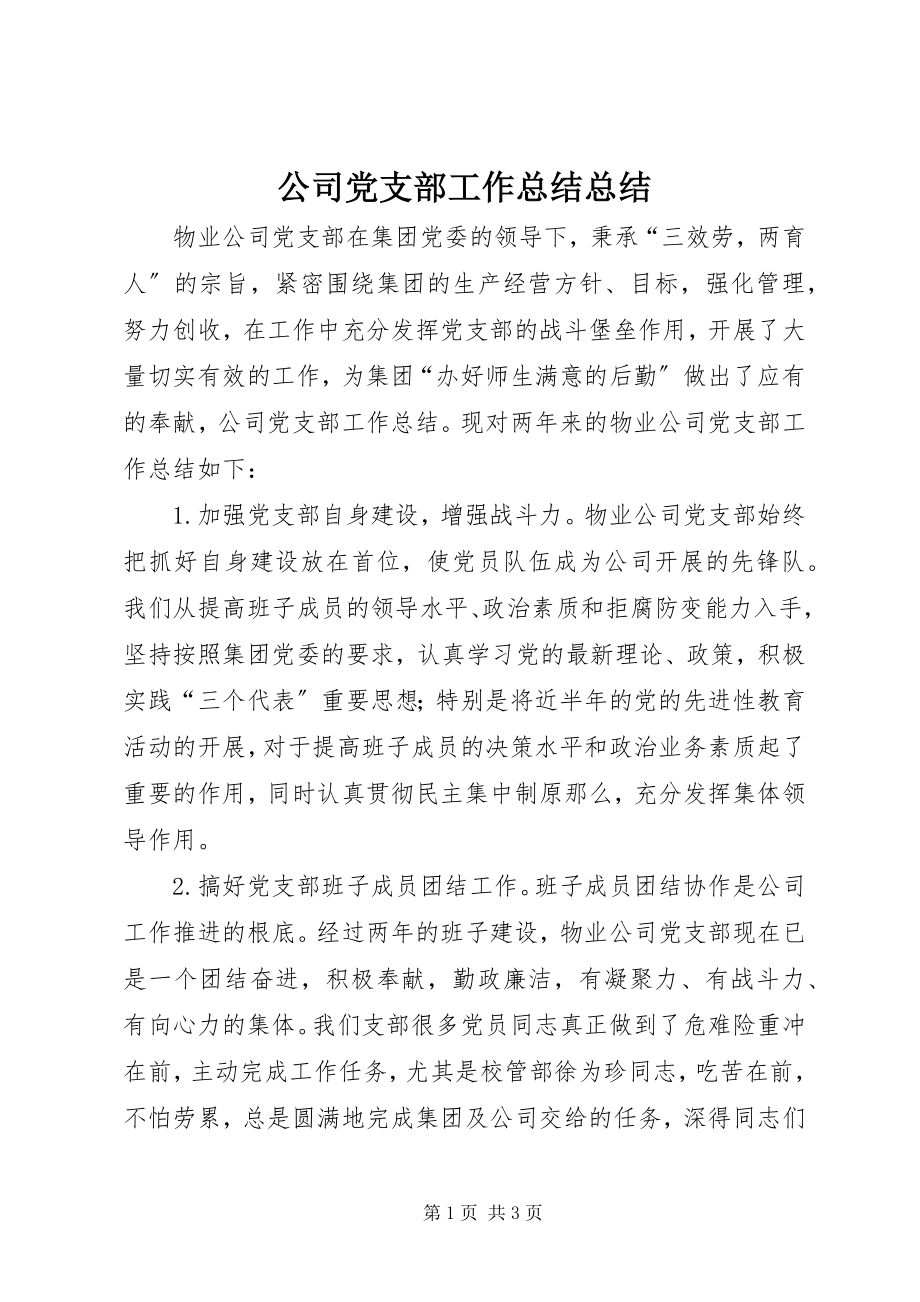 2023年公司党支部工作总结总结.docx_第1页