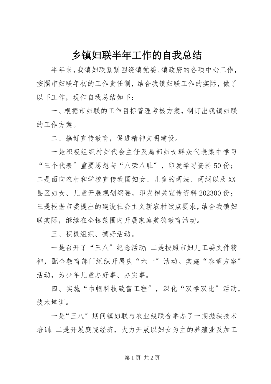 2023年乡镇妇联半年工作的自我总结.docx_第1页