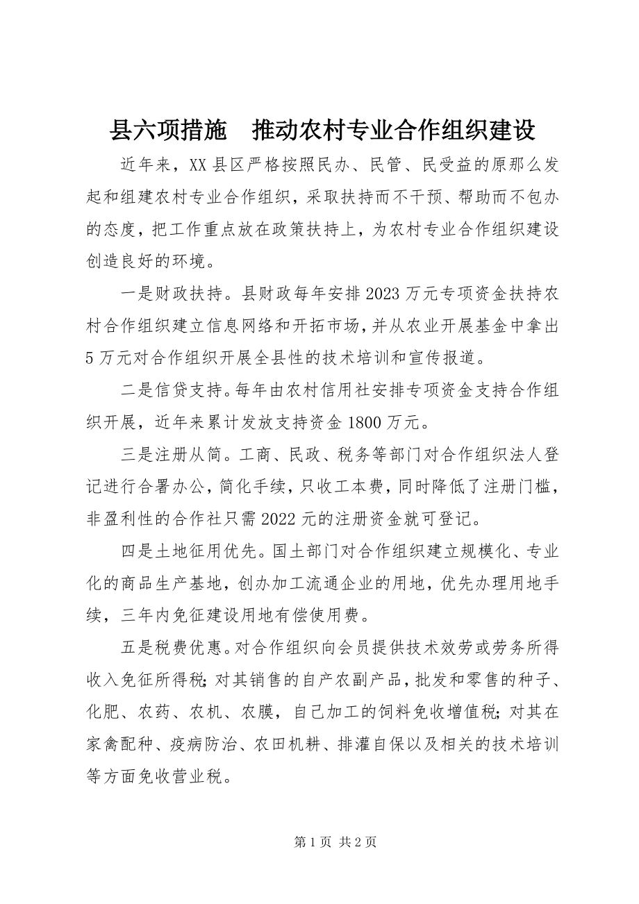 2023年县六项措施　推动农村专业合作组织建设.docx_第1页