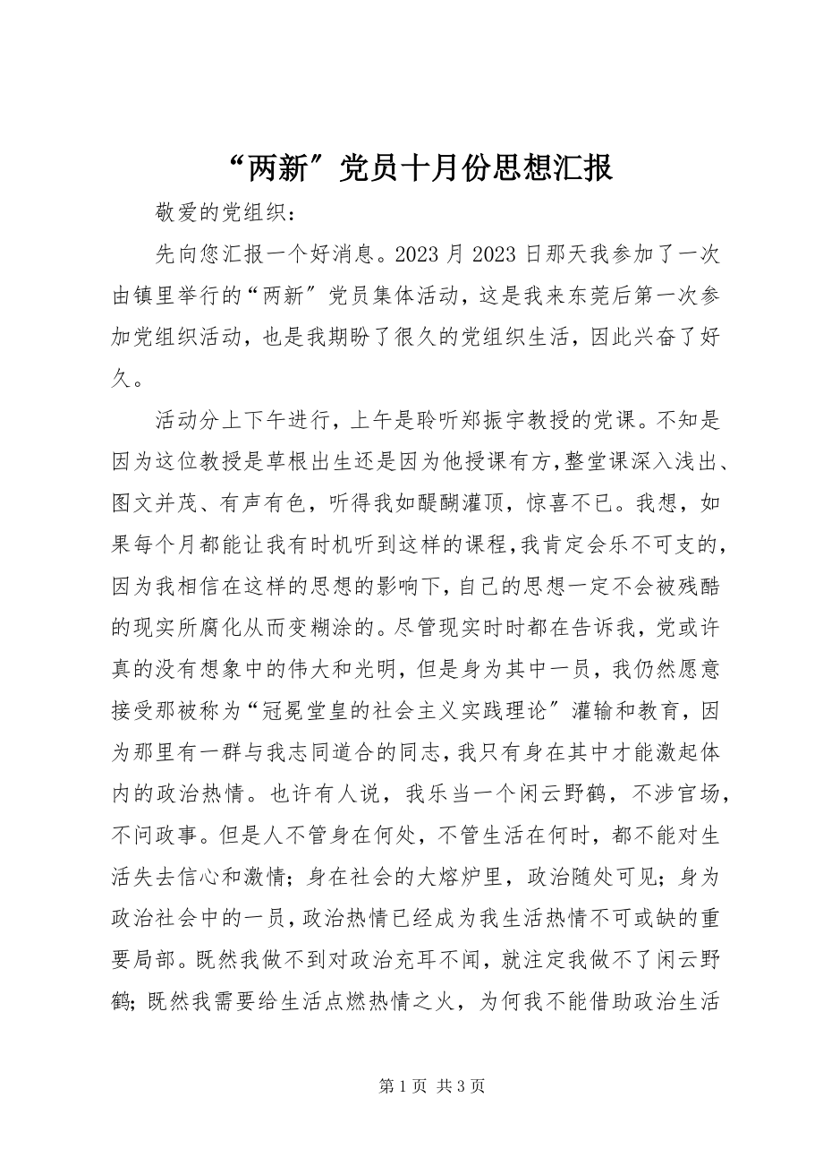 2023年“两新”党员十月份思想汇报新编.docx_第1页