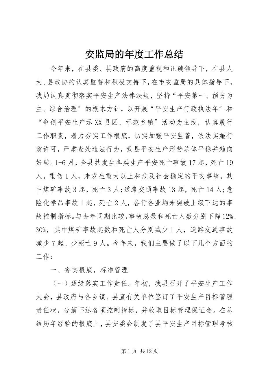 2023年安监局的年度工作总结新编.docx_第1页