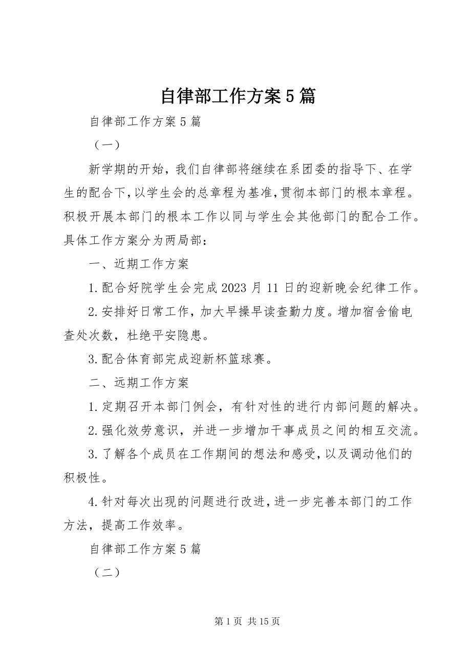 2023年自律部工作计划5篇.docx_第1页