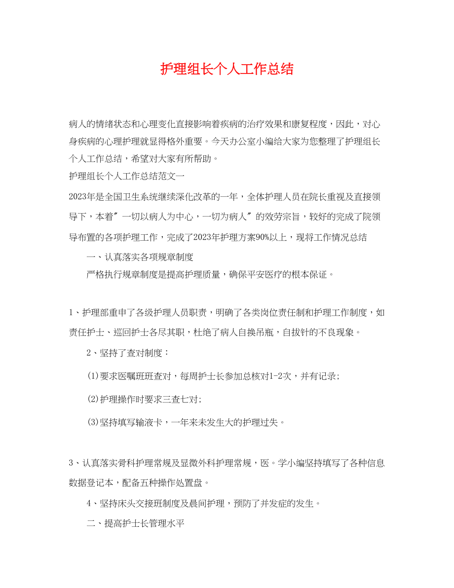 2023年护理组长个人工作总结.docx_第1页