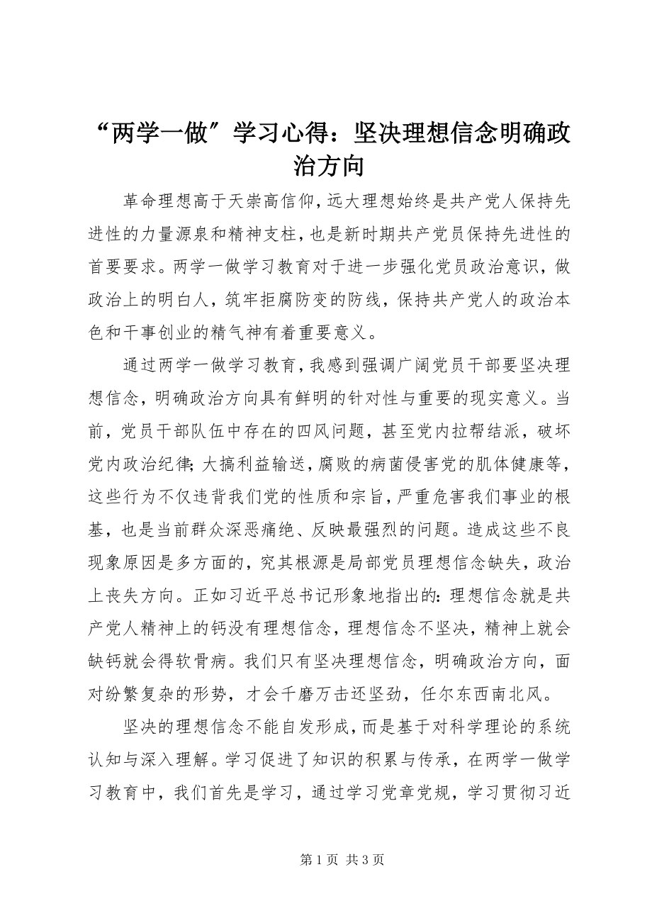 2023年两学一做学习心得坚理想信念明确政治方向.docx_第1页