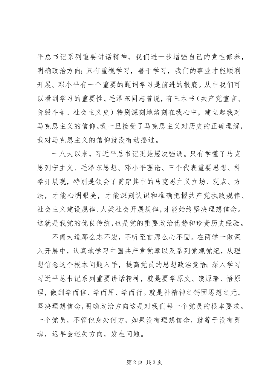 2023年两学一做学习心得坚理想信念明确政治方向.docx_第2页