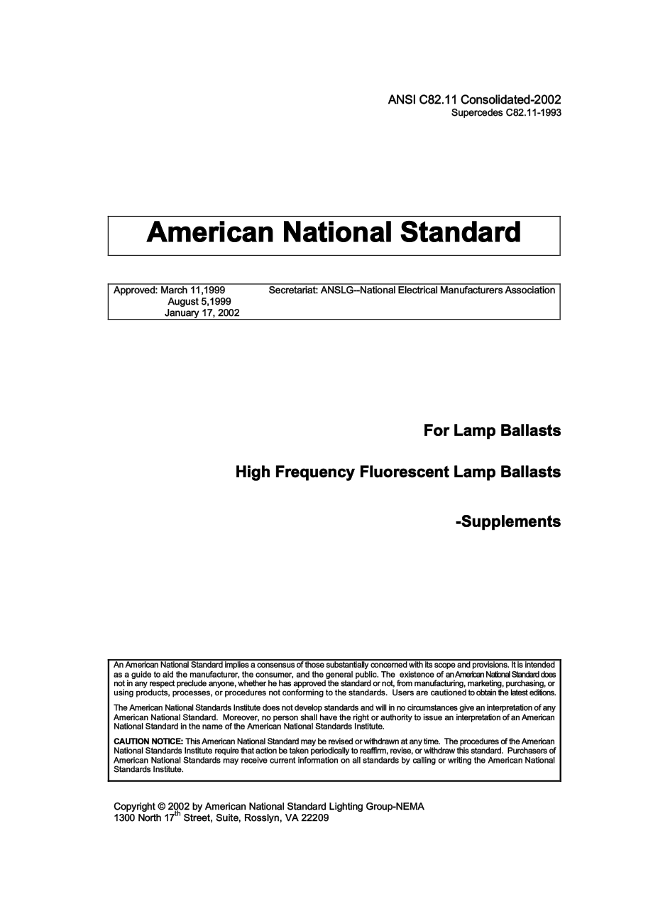 ANSI C82-11-1993 高频荧光灯镇流器.pdf_第1页