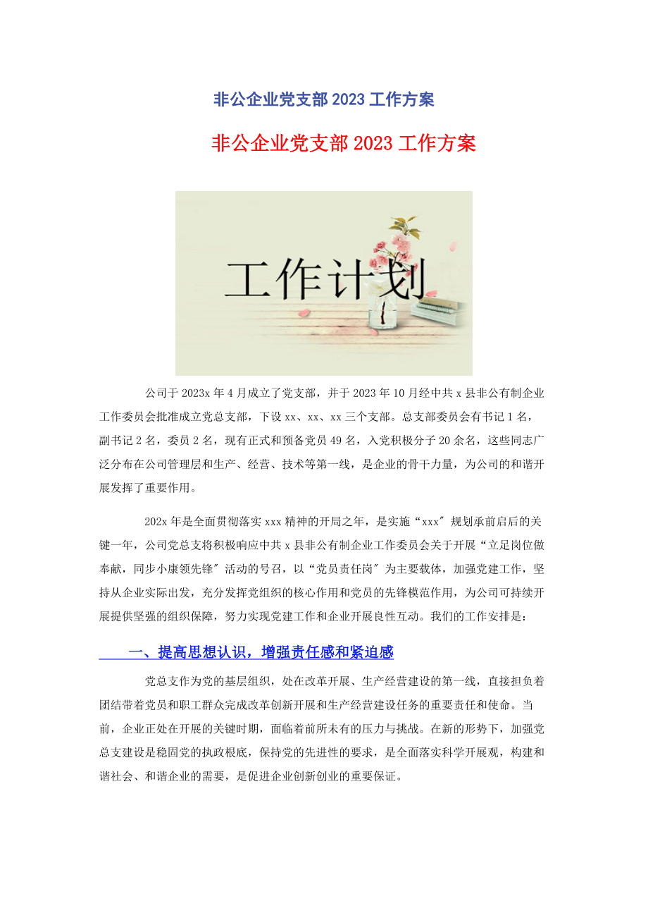 2023年非公企业党支部工作计划2.docx_第1页