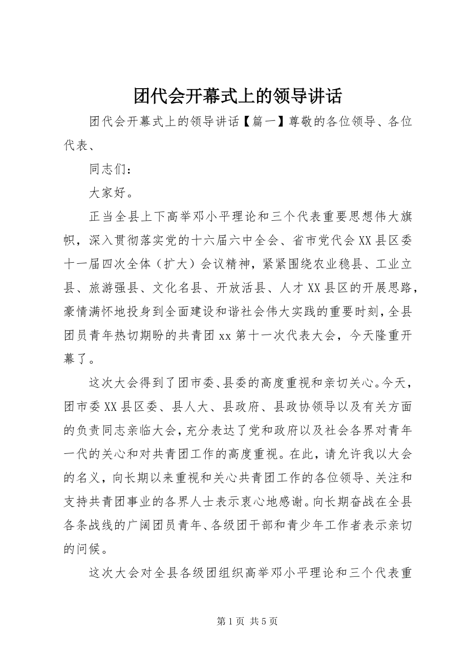 2023年团代会开幕式上的领导致辞.docx_第1页