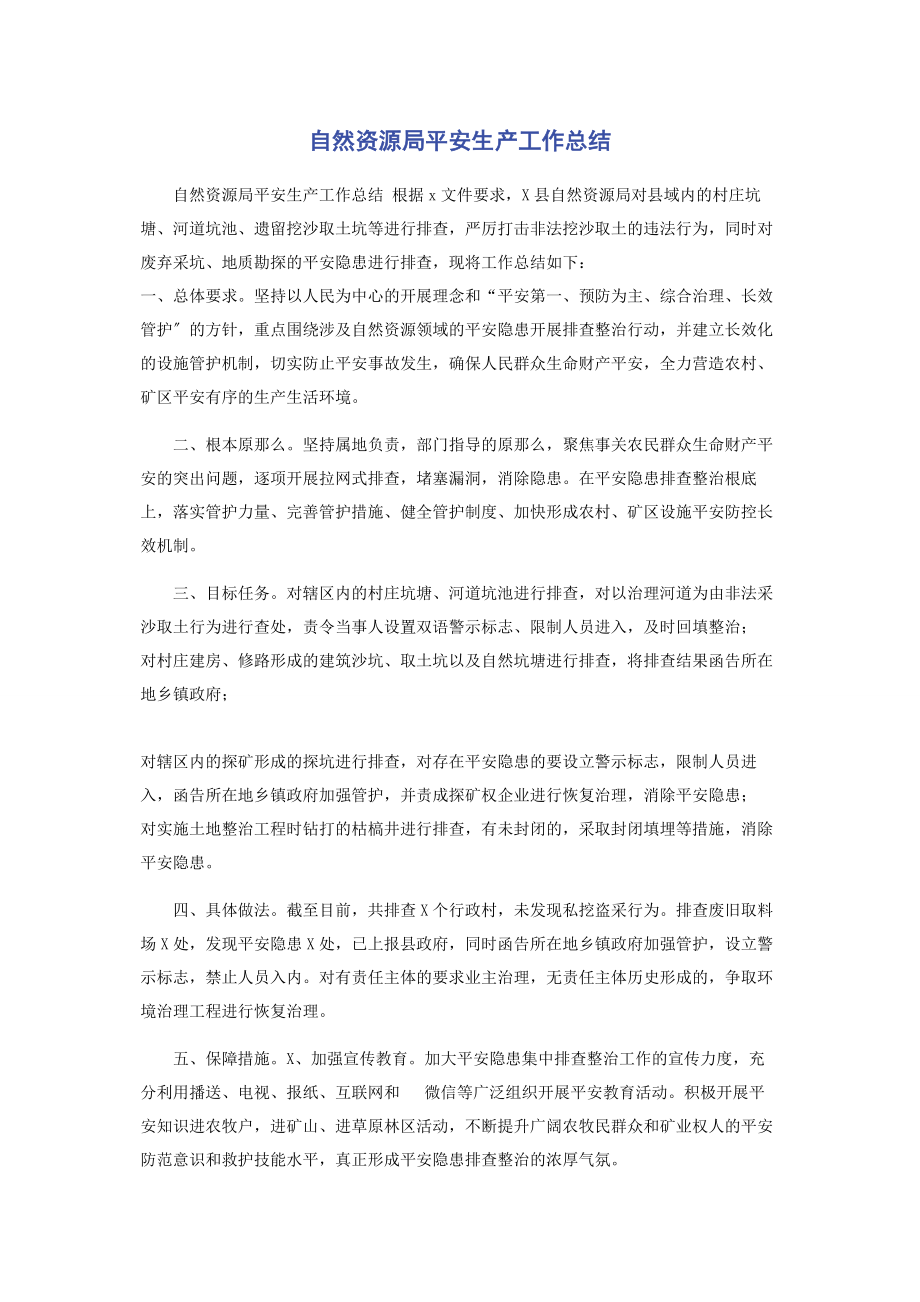 2023年自然资源局安全生产工作总结2.docx_第1页