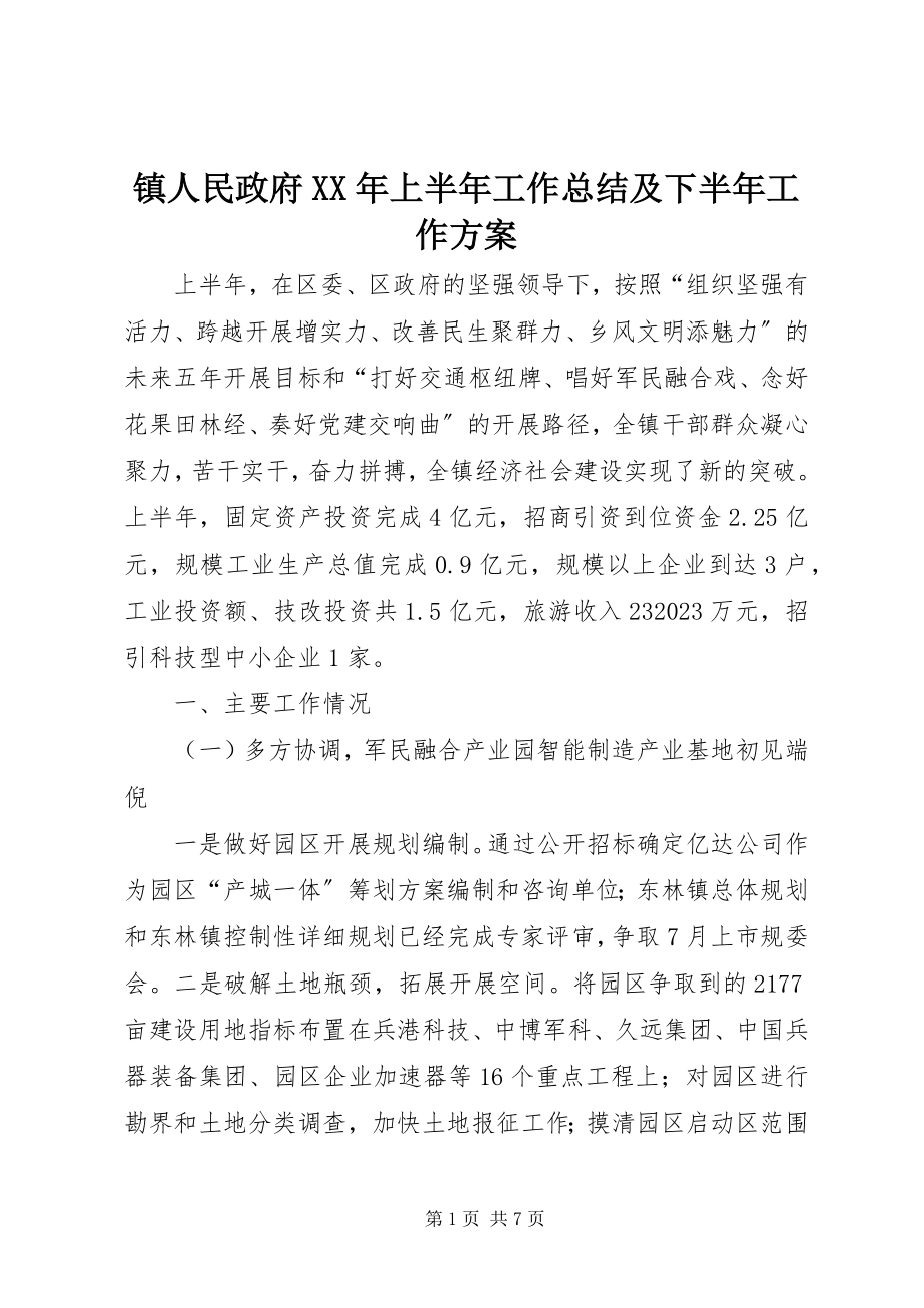 2023年镇人民政府上半年工作总结及下半年工作计划.docx_第1页