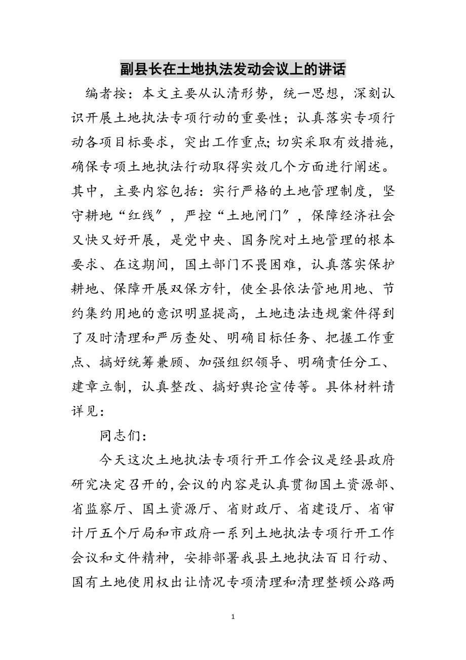 2023年副县长在土地执法动员会议上的讲话范文.doc_第1页