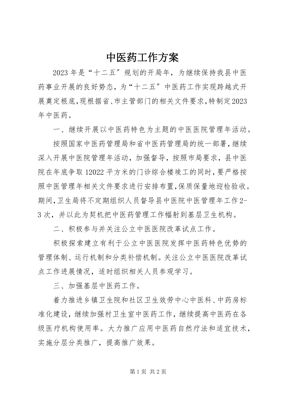 2023年中医药工作计划.docx_第1页