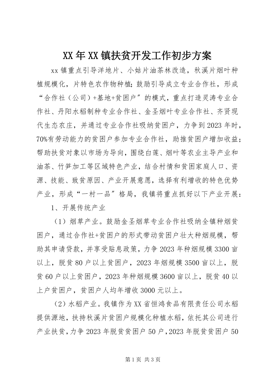 2023年XX镇扶贫开发工作初步计划.docx_第1页