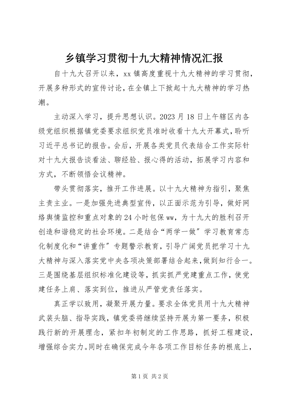 2023年乡镇学习贯彻十九大精神情况汇报.docx_第1页