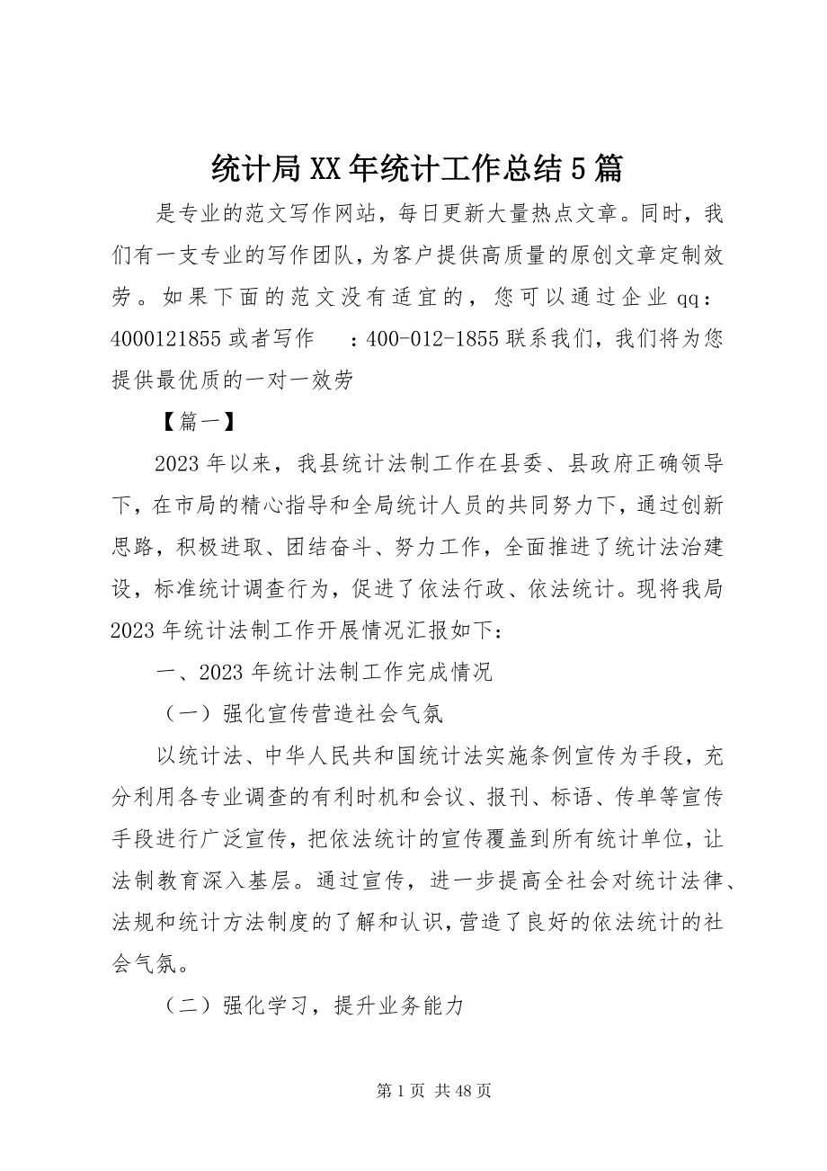 2023年统计局统计工作总结5篇.docx_第1页