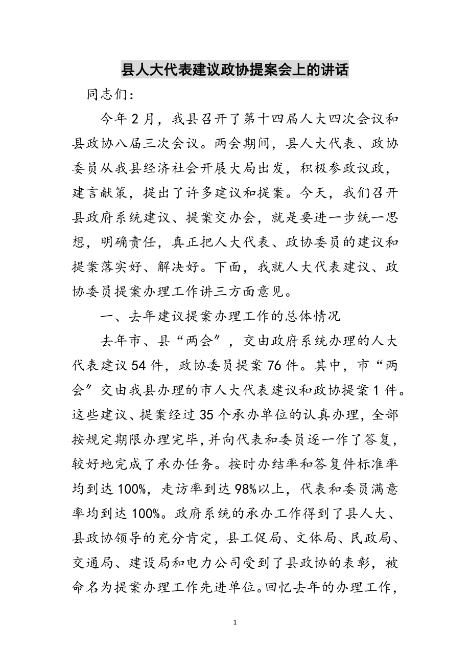 2023年县人大代表建议政协提案会上的讲话范文.doc_第1页