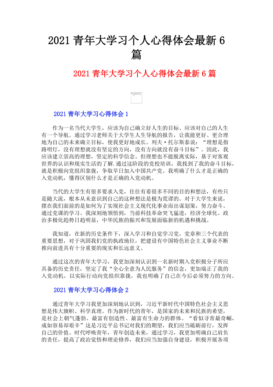 2023年青年大学习个人心得体会最新6篇.doc_第1页