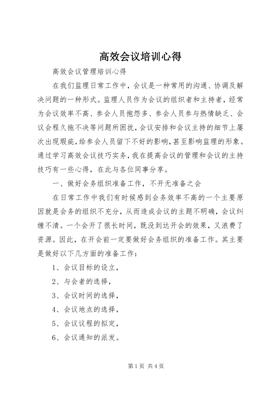 2023年高效会议培训心得.docx_第1页