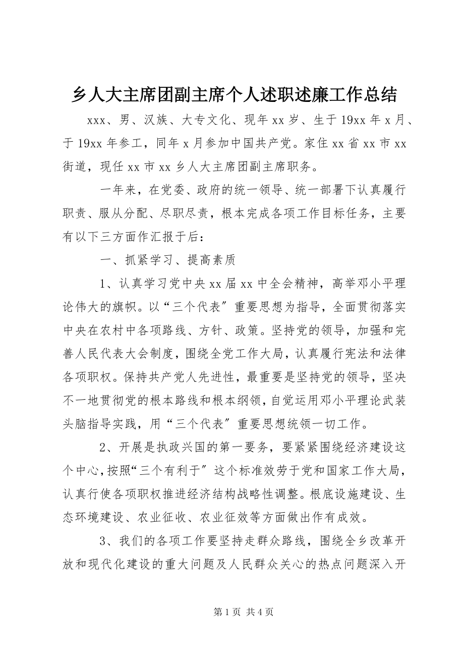 2023年乡人大主席团副主席个人述职述廉工作总结.docx_第1页