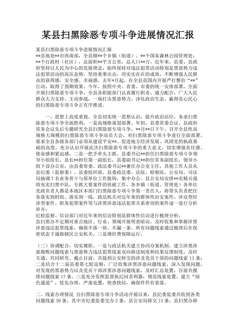 2023年某县扫黑除恶专项斗争进展情况汇报.doc_第1页