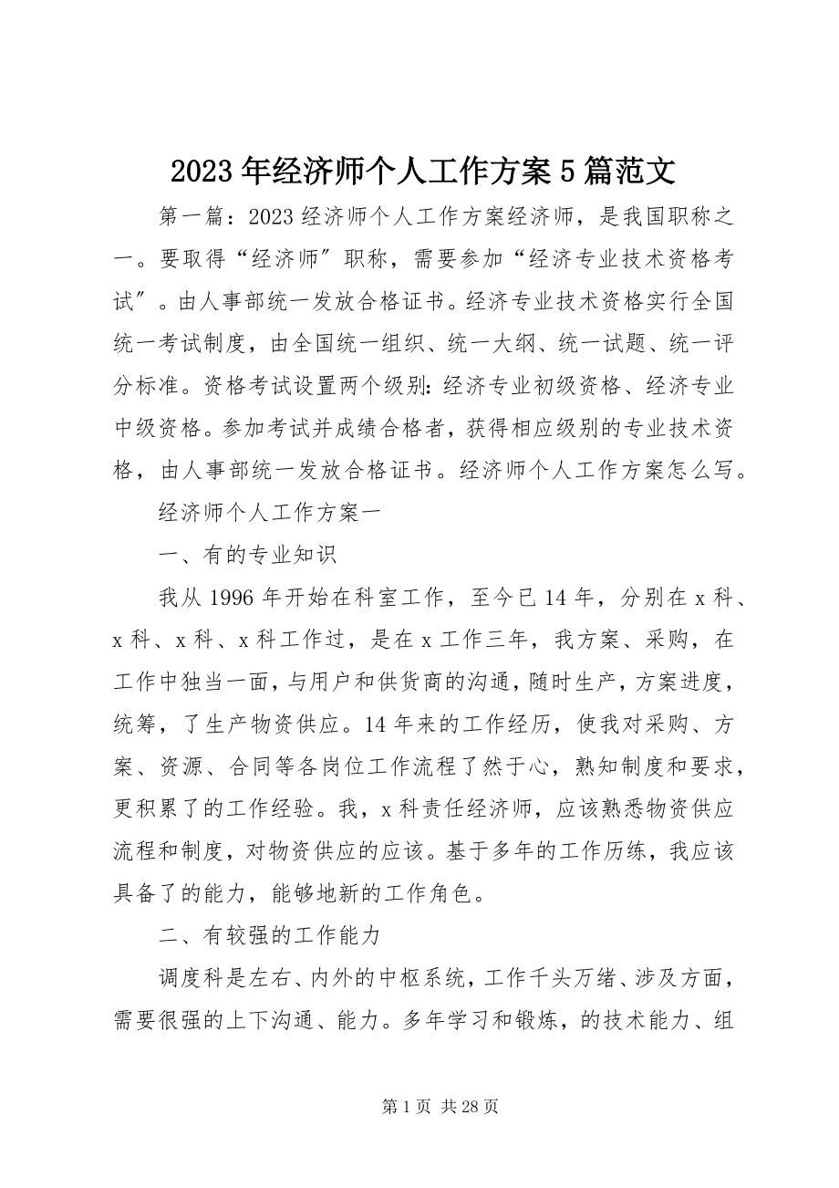 2023年经济师个人工作计划5篇.docx_第1页