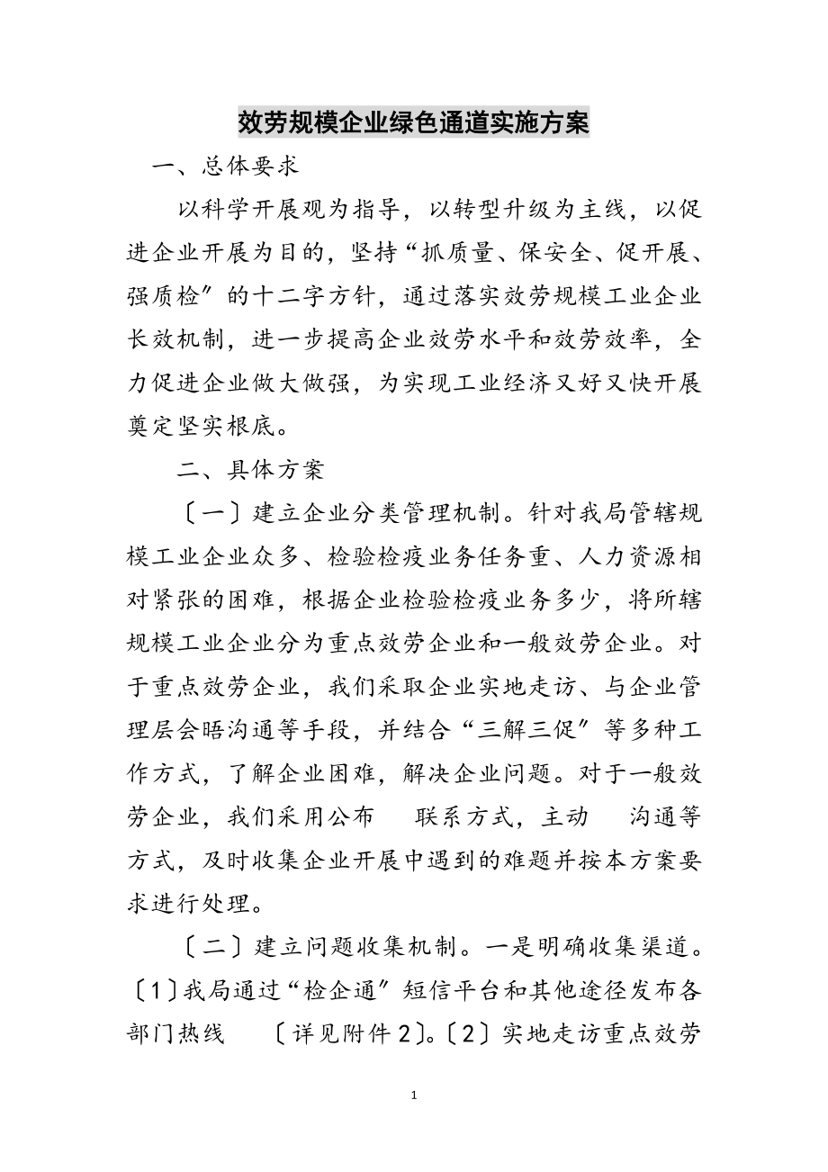 2023年服务规模企业绿色通道实施方案范文.doc_第1页