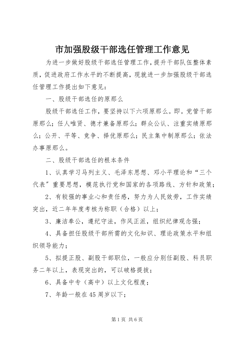 2023年市加强股级干部选任管理工作意见.docx_第1页