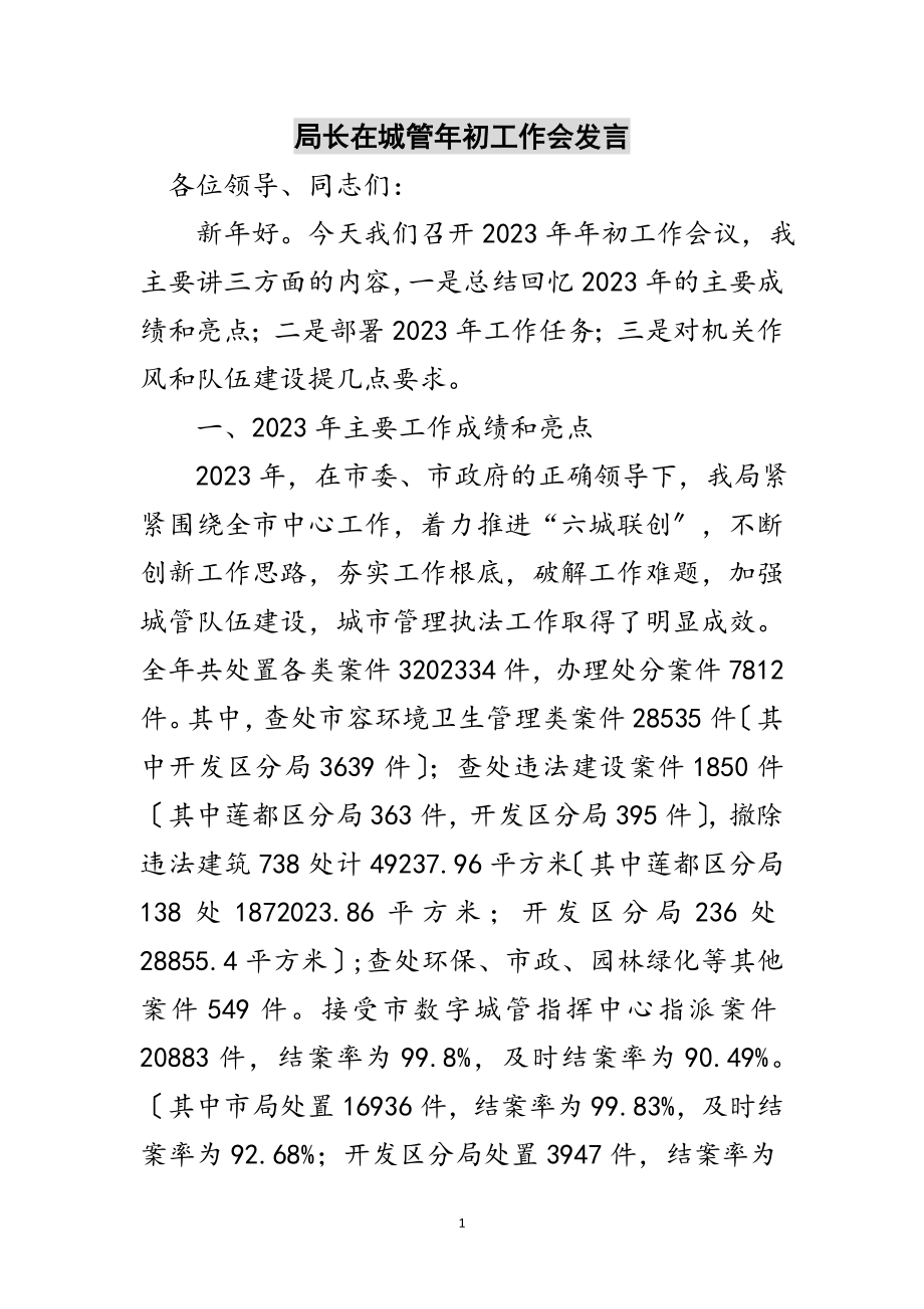 2023年局长在城管年初工作会发言范文.doc_第1页