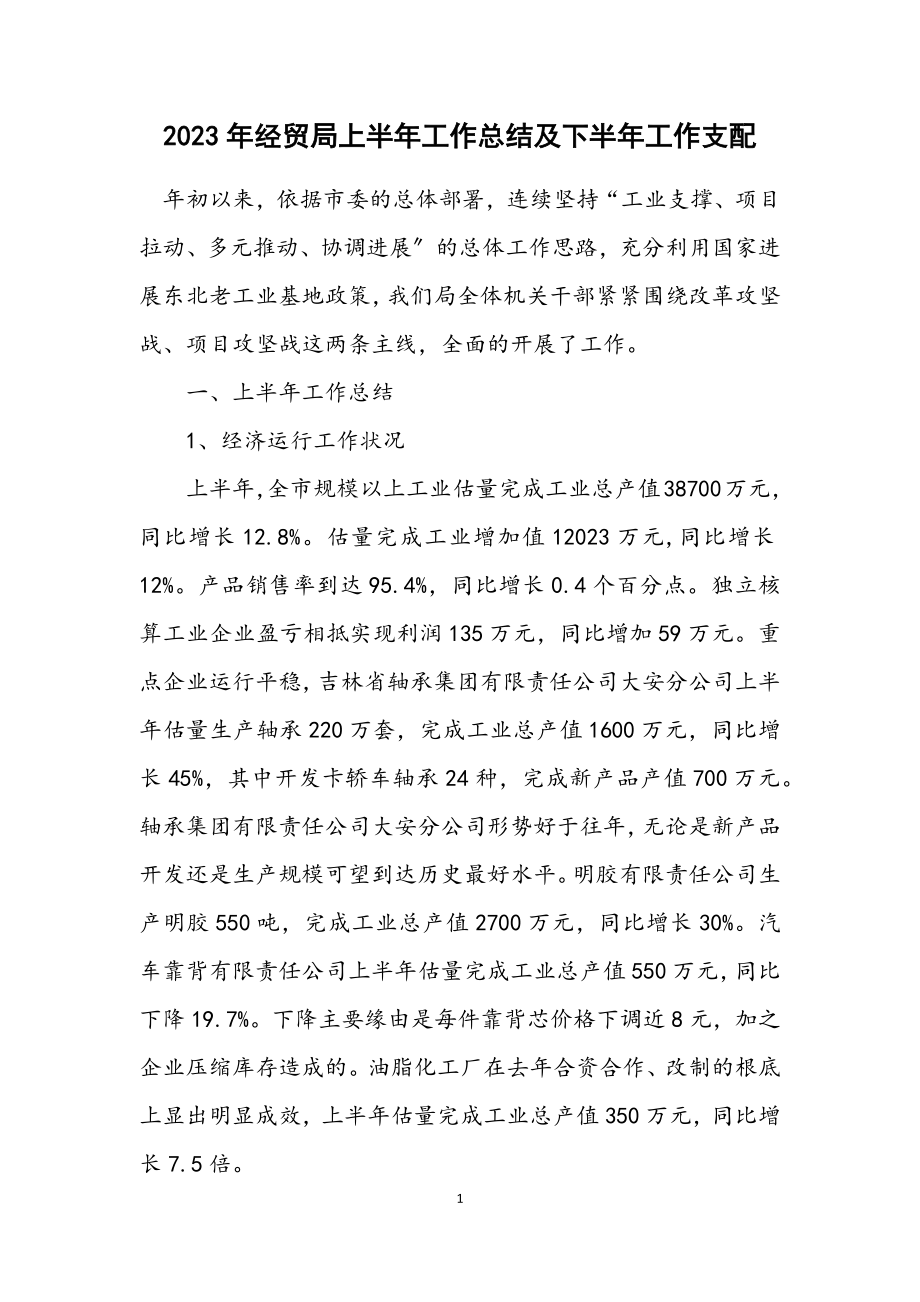 2023年经贸局上半年工作总结及下半年工作安排.docx_第1页