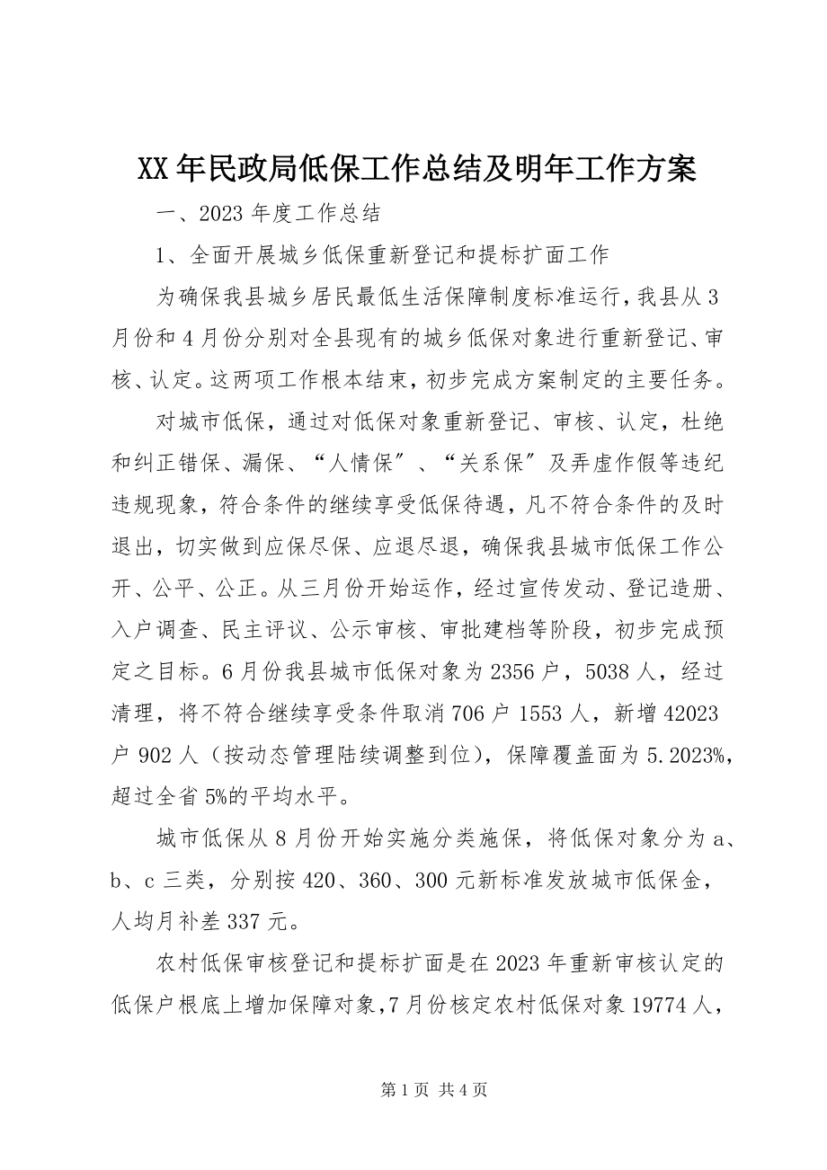 2023年民政局低保工作总结及明工作计划.docx_第1页