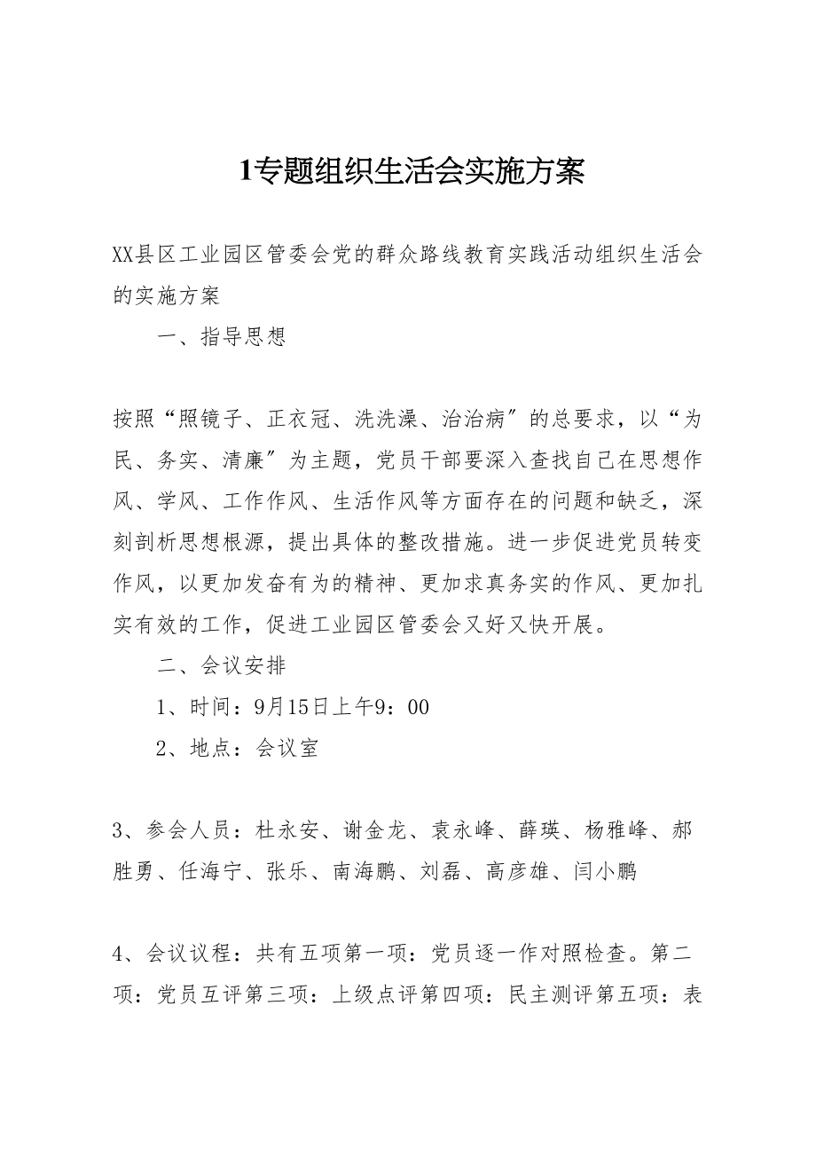 2023年专题组织生活会实施方案 2.doc_第1页