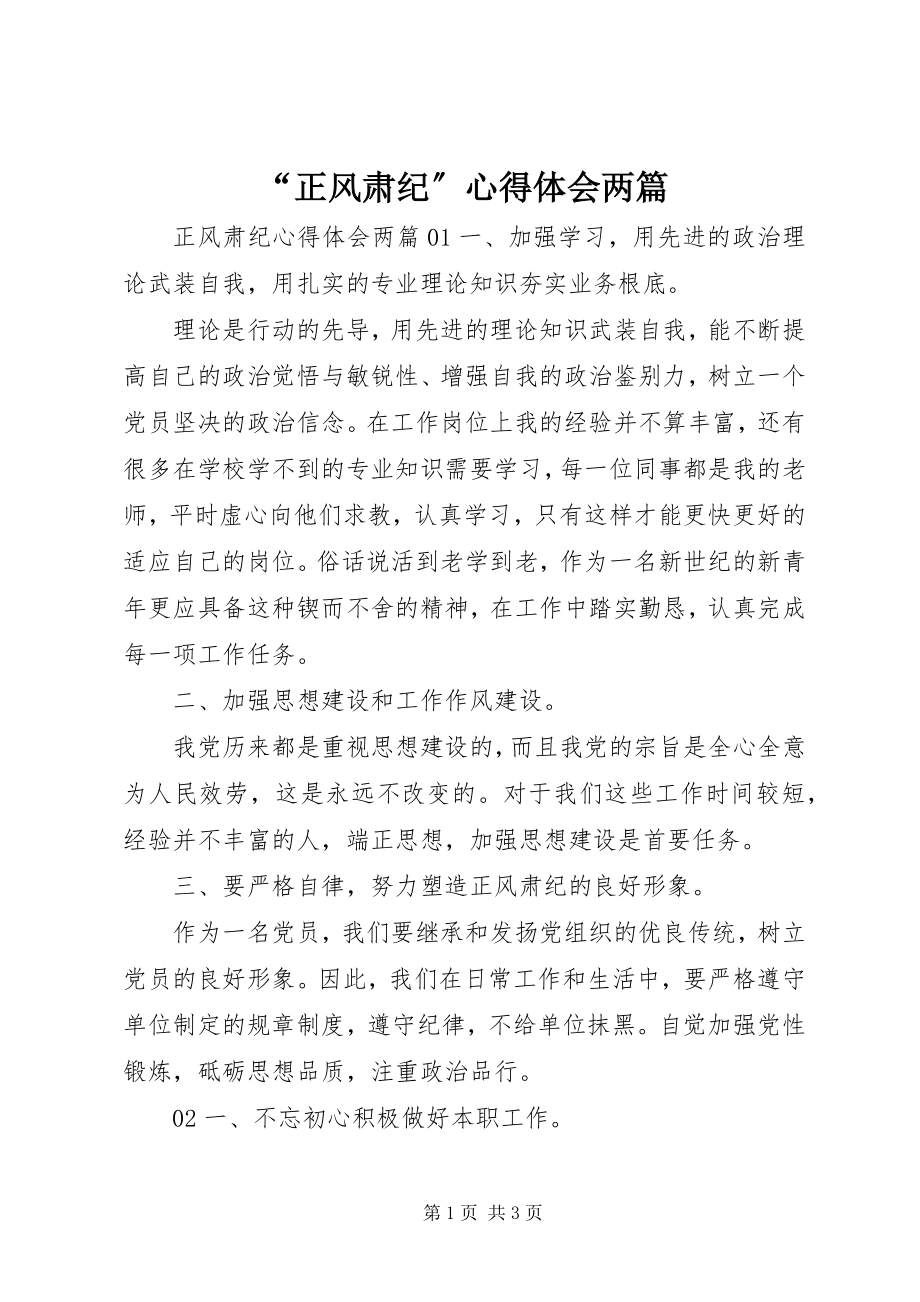 2023年正风肃纪心得体会两篇.docx_第1页