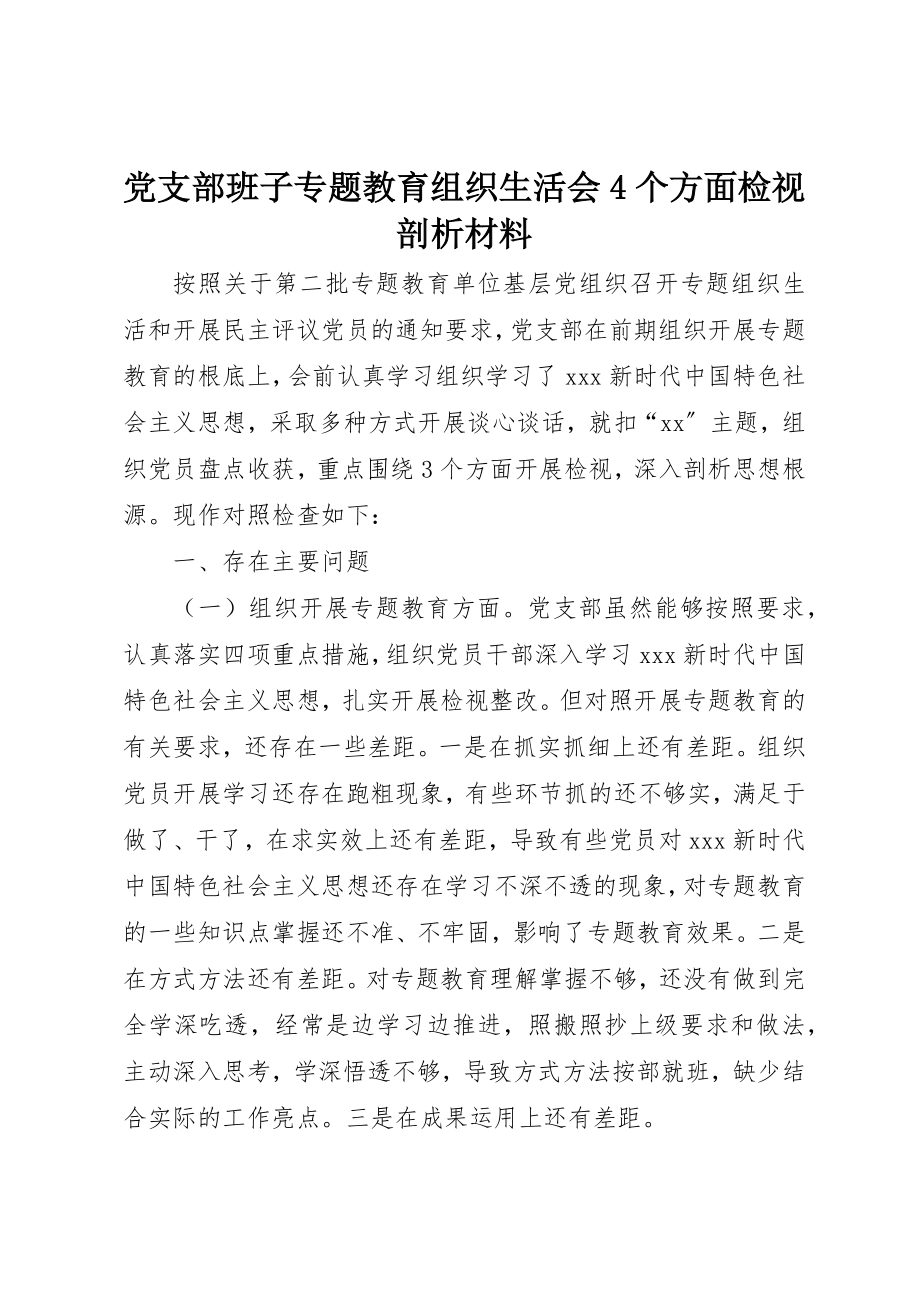 2023年党支部班子专题教育组织生活会4个方面检视剖析材料.docx_第1页