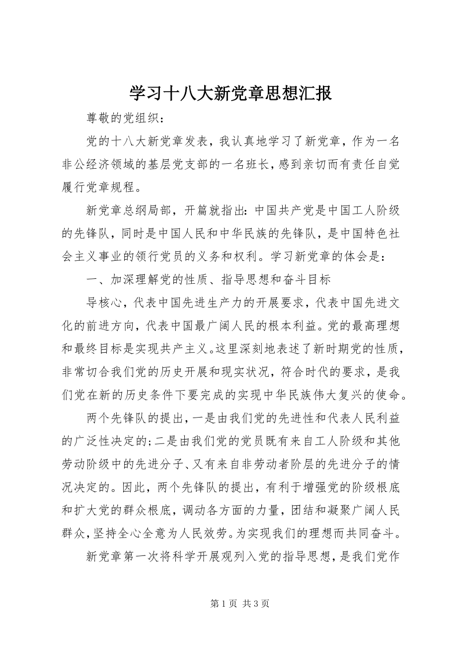 2023年学习十八大新党章思想汇报.docx_第1页