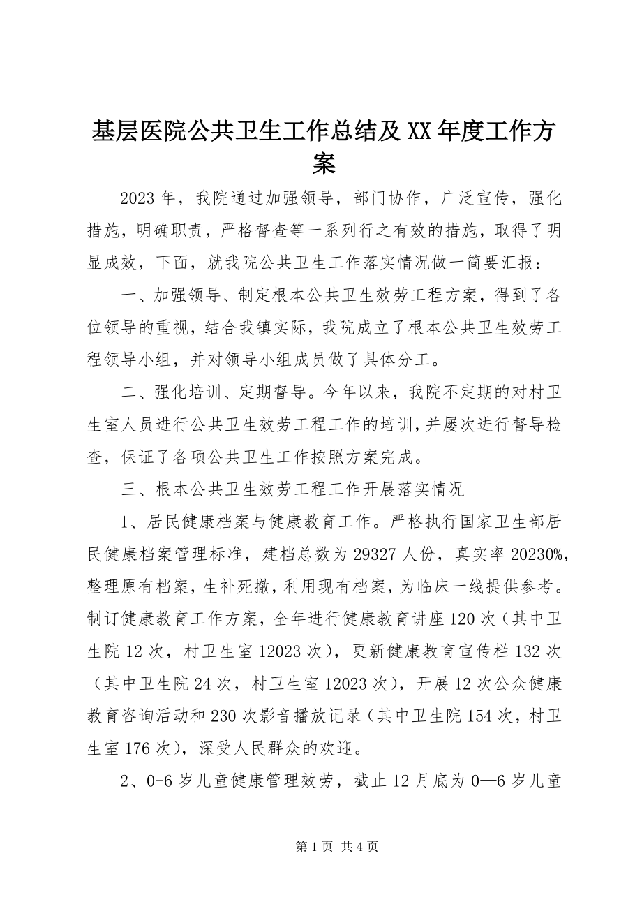 2023年基层医院公共卫生工作总结及度工作计划.docx_第1页