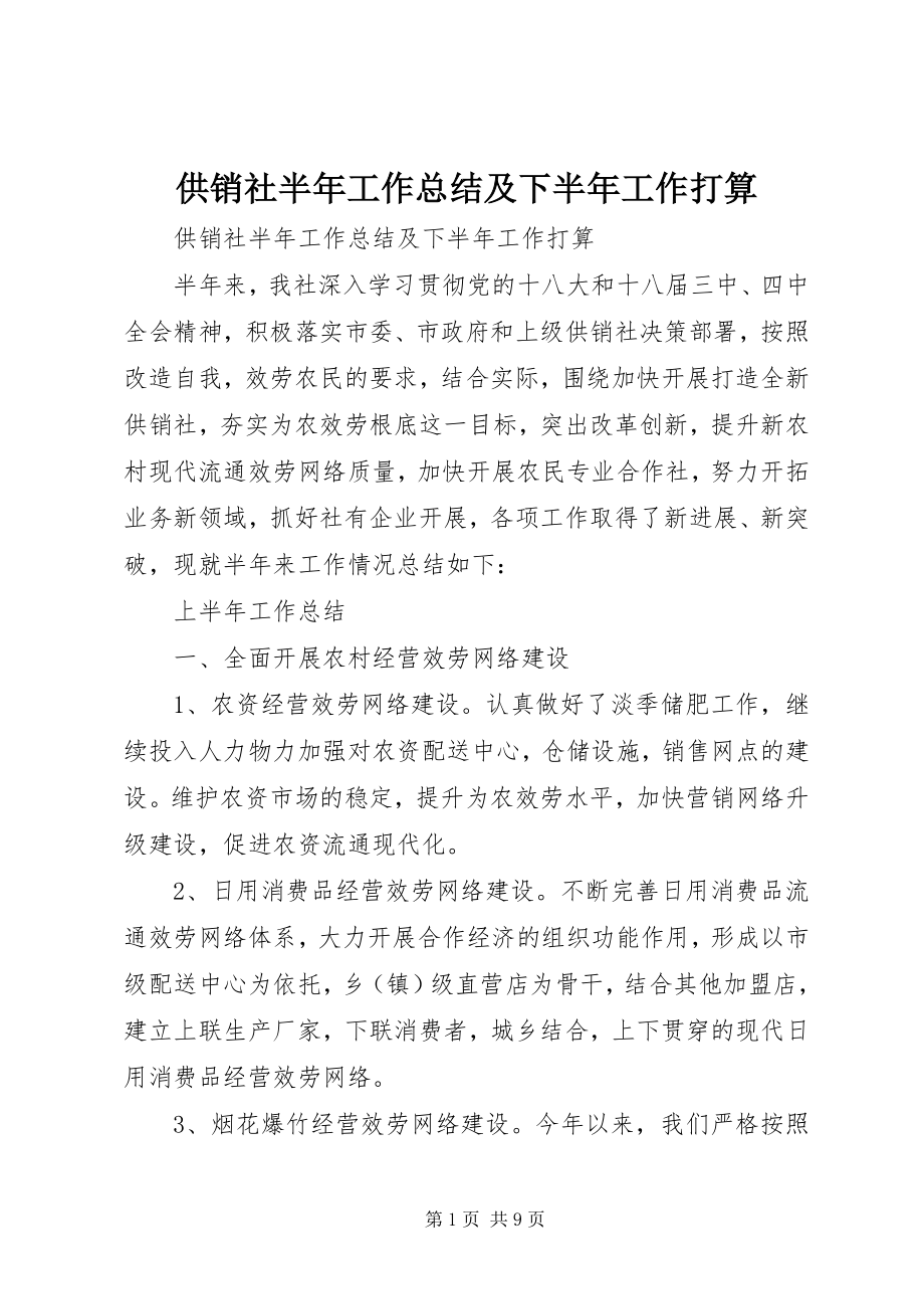 2023年供销社半年工作总结及下半年工作打算.docx_第1页