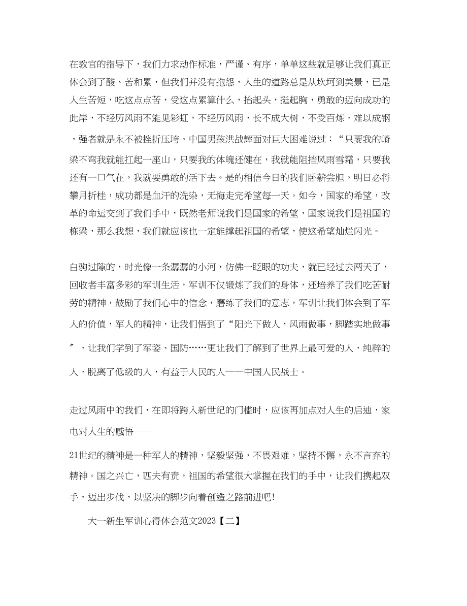 2023年大一新生军训心得体会范文2.docx_第2页